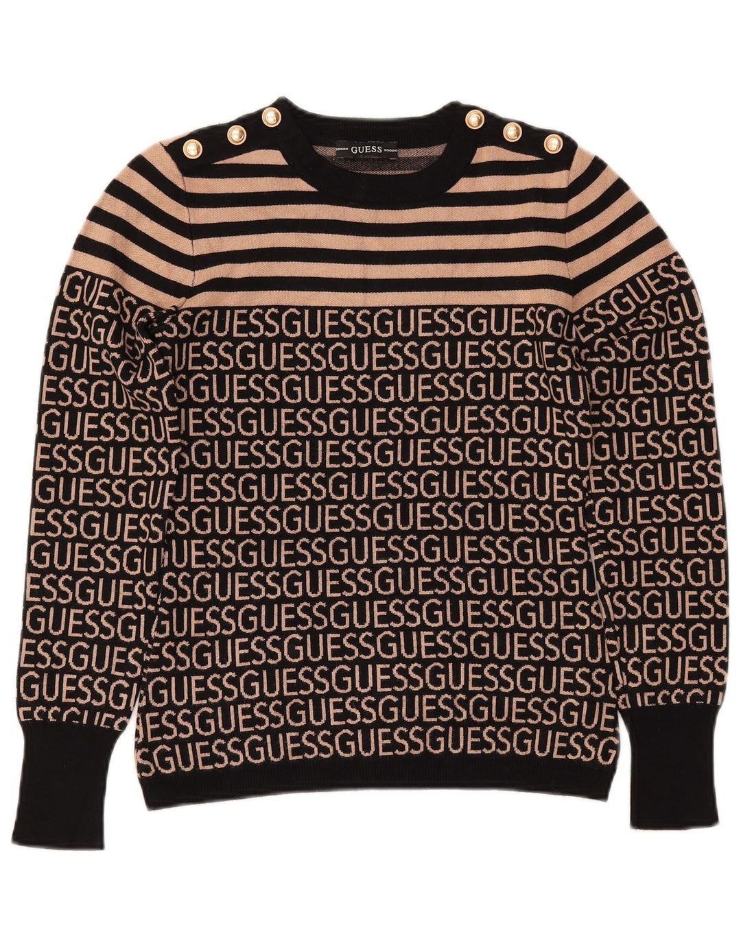 GUESS Suéter gráfico con cuello redondo para mujer UK 10 Small Black Stripes
