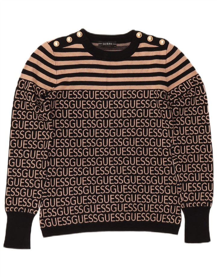 GUESS Suéter gráfico con cuello redondo para mujer UK 10 Small Black Stripes