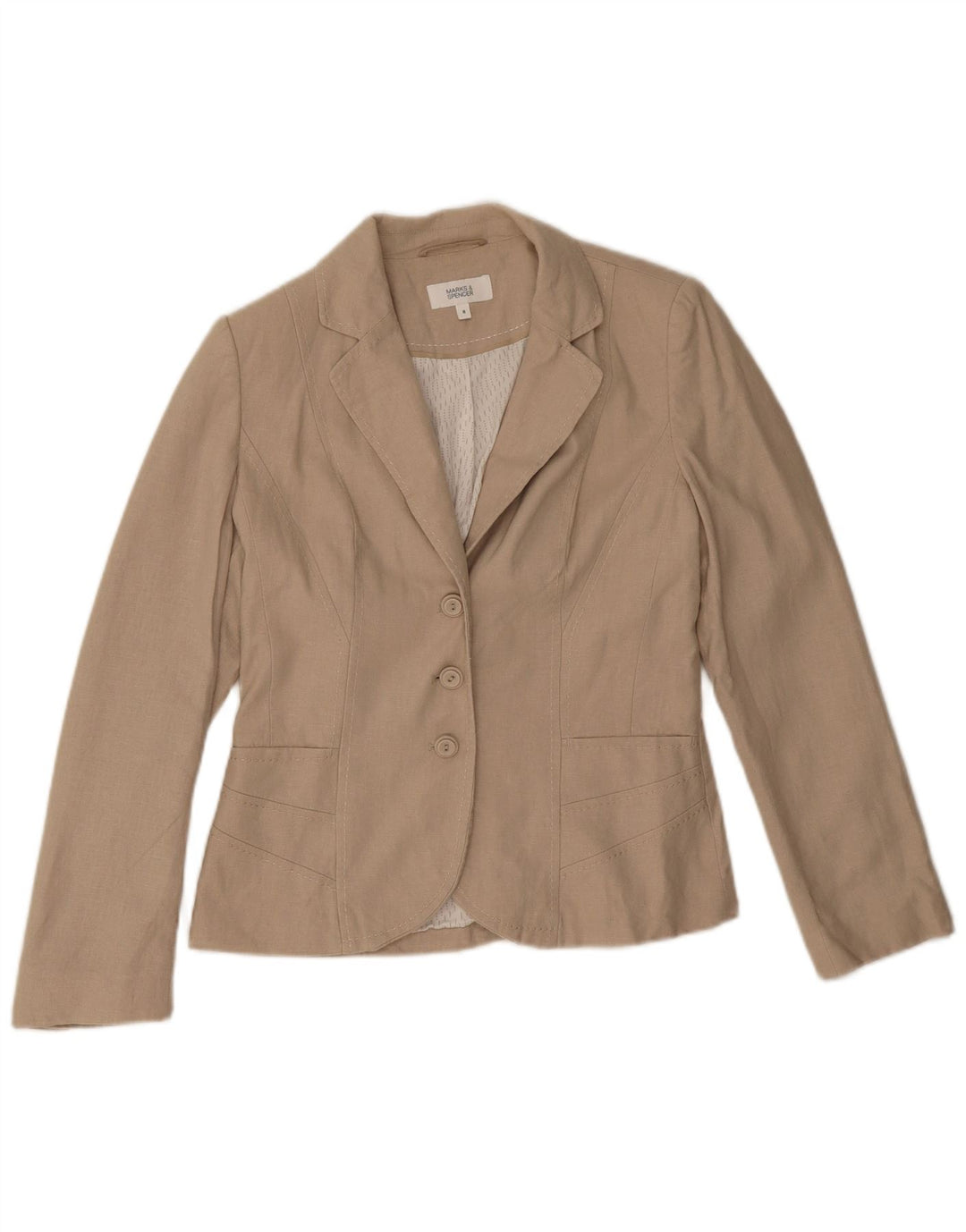 Marks & Spencer Chaqueta tipo blazer de 3 botones para mujer UK 8 Small Beige Poliéster