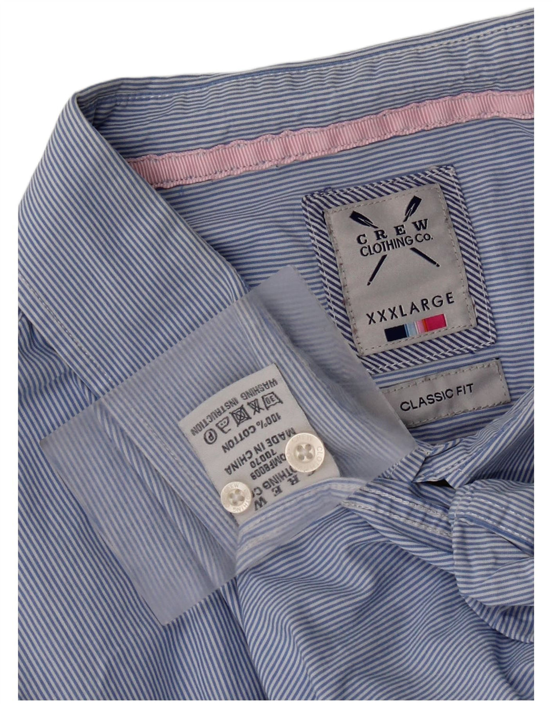 Crew Clothing Camisa de corte clásico para hombre 3XL Algodón a rayas azules