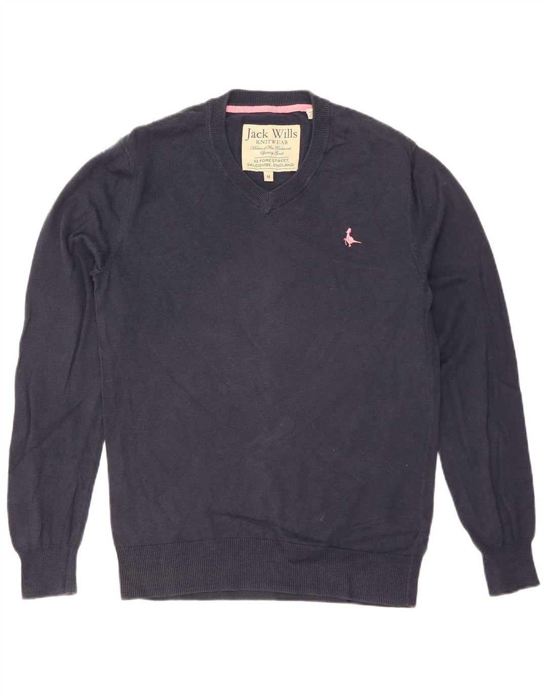 JACK WILLS Jersey con cuello en V para hombre de algodón azul marino medio