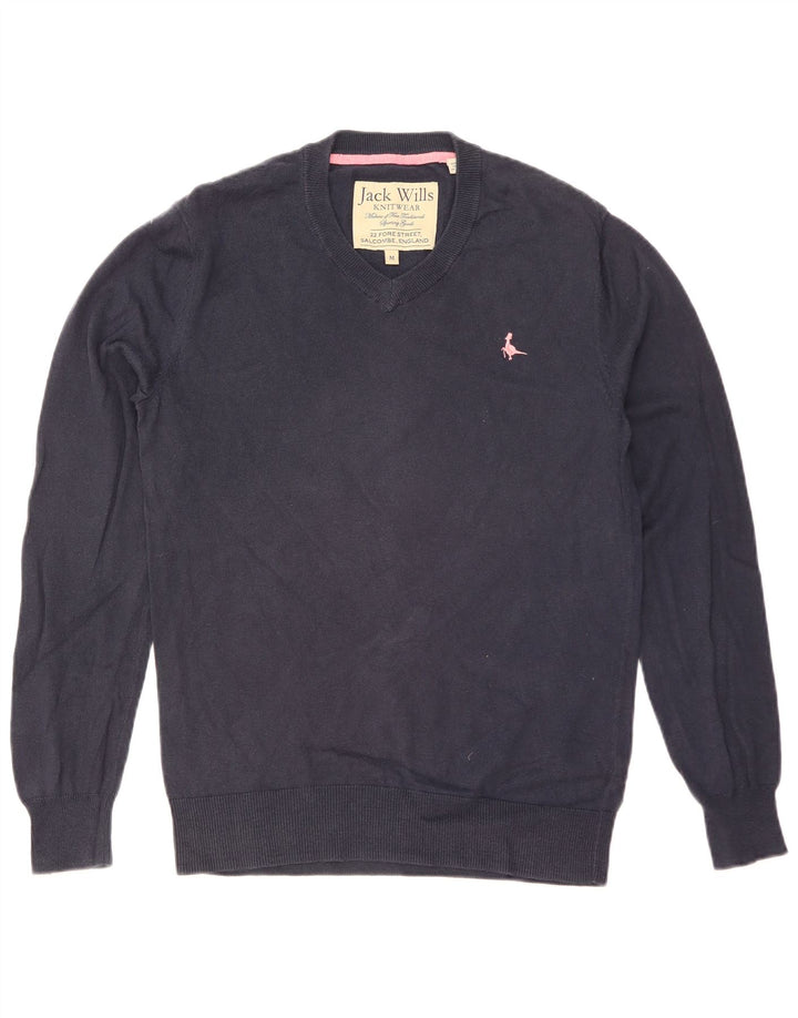 JACK WILLS Jersey con cuello en V para hombre de algodón azul marino medio