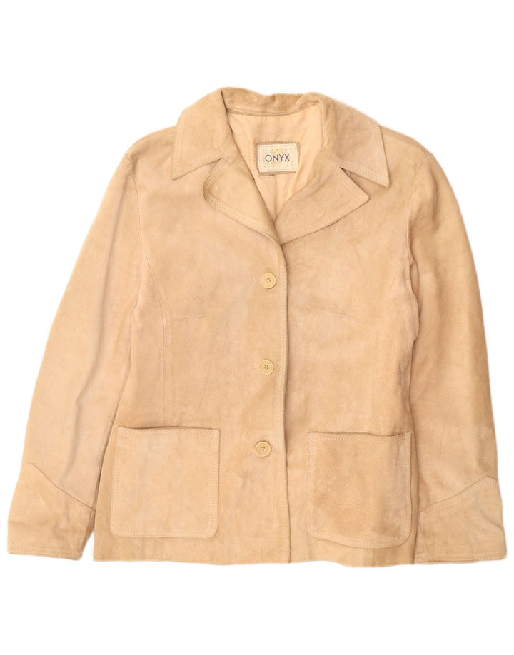 Onyx Chaqueta Blazer de Ante con 3 Botones para Mujer IT 44 Cuero Beige Medio