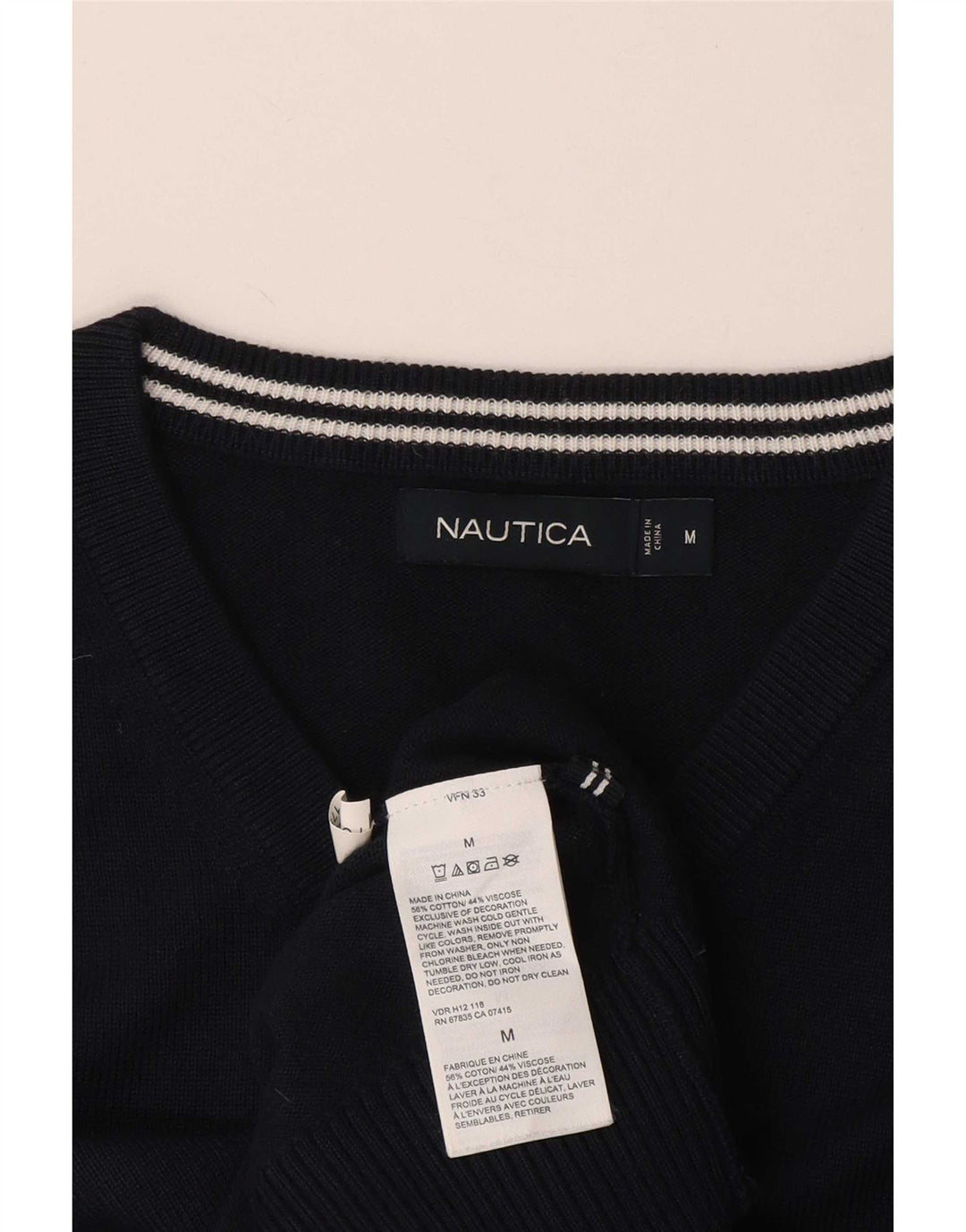 Nautica Jersey con cuello en V para hombre de algodón azul marino mediano