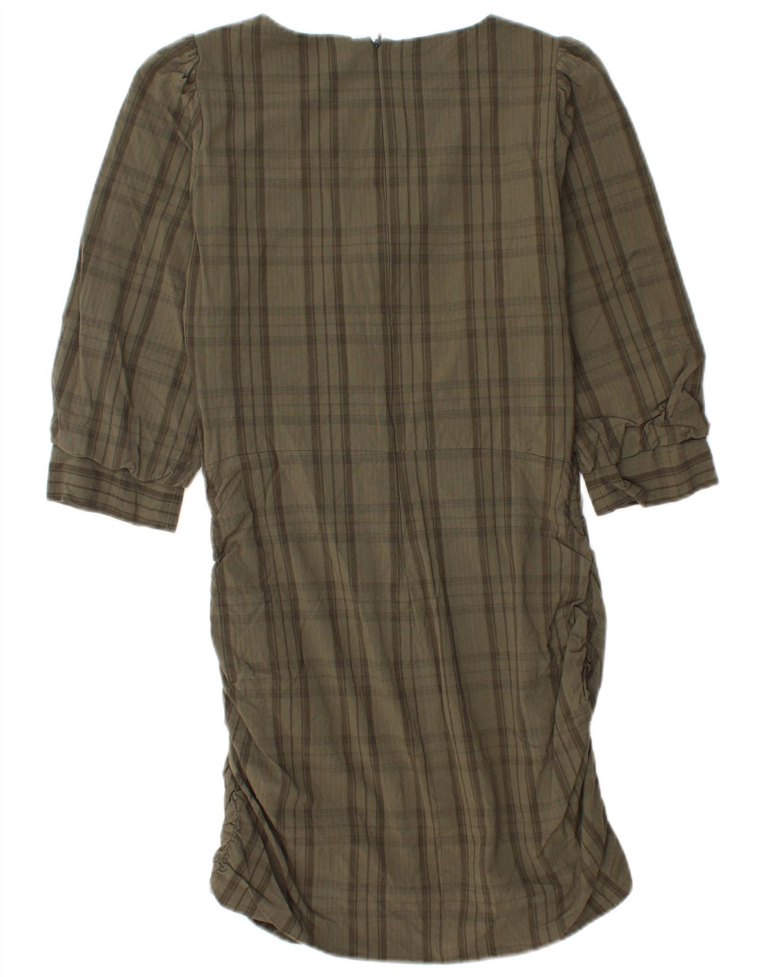 Zara Vestido recto de manga 3/4 para mujer UK 42 Viscosa a cuadros caqui mediano