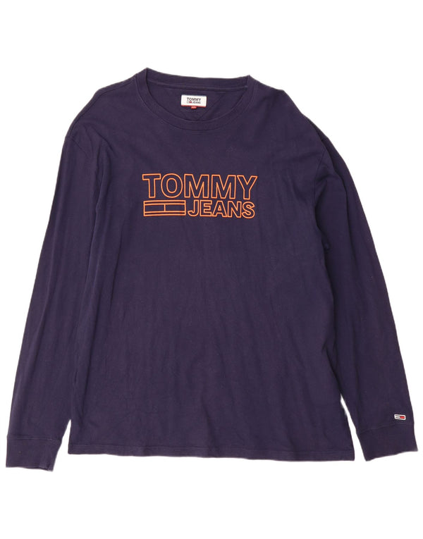Tommy Hilfiger Mens Graphic Top Manga Larga 2XL Azul Marino Algodón