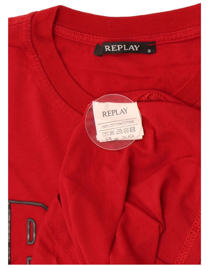 Replay Camiseta gráfica para hombre Top pequeño de algodón rojo