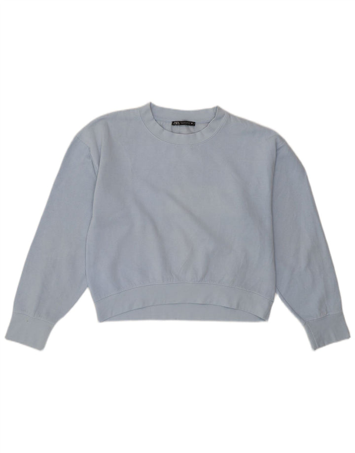 Zara Mujer Crop Oversize Sudadera Jumper UK 10 Small Azul Poliéster