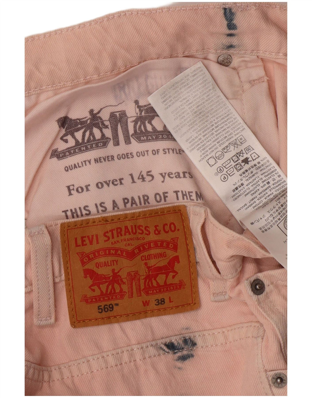 LEVI'S Pantalones cortos de mezclilla 569 para hombre W38 XL Algodón teñido anudado rosa