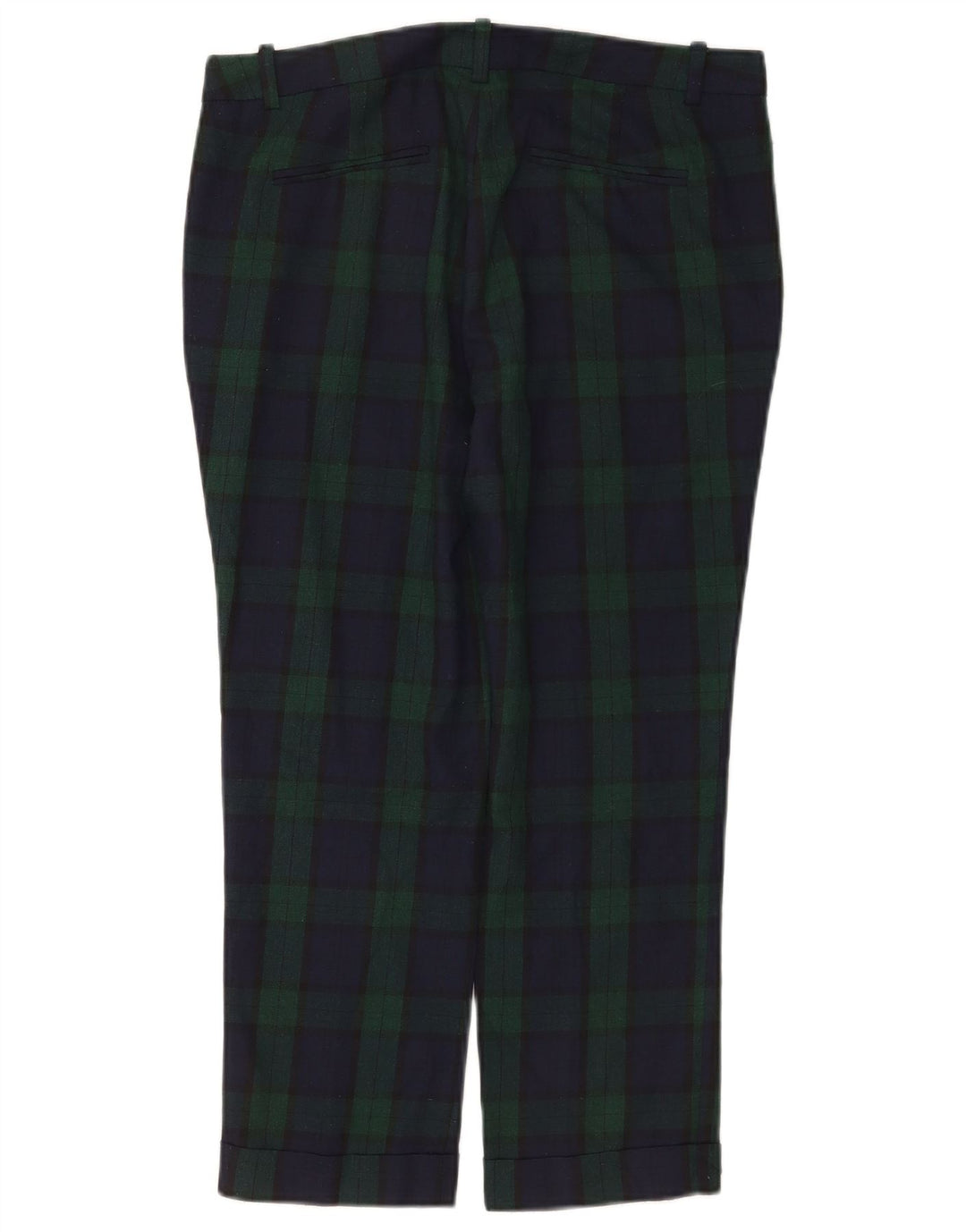 Zara Mujer Pantalón Recto Cropped Mediano W30 L24 Poliéster A Cuadros Verde