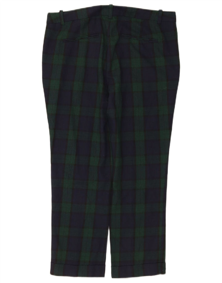 Zara Mujer Pantalón Recto Cropped Mediano W30 L24 Poliéster A Cuadros Verde