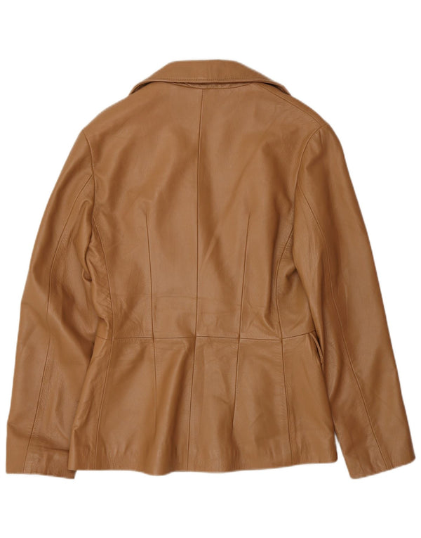 Vintage mujer 1 botón cuero Blazer chaqueta Reino Unido 12 cuero marrón medio