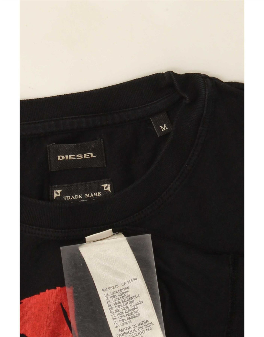 Diesel Hombre Camiseta Gráfica Top Medio Algodón Negro