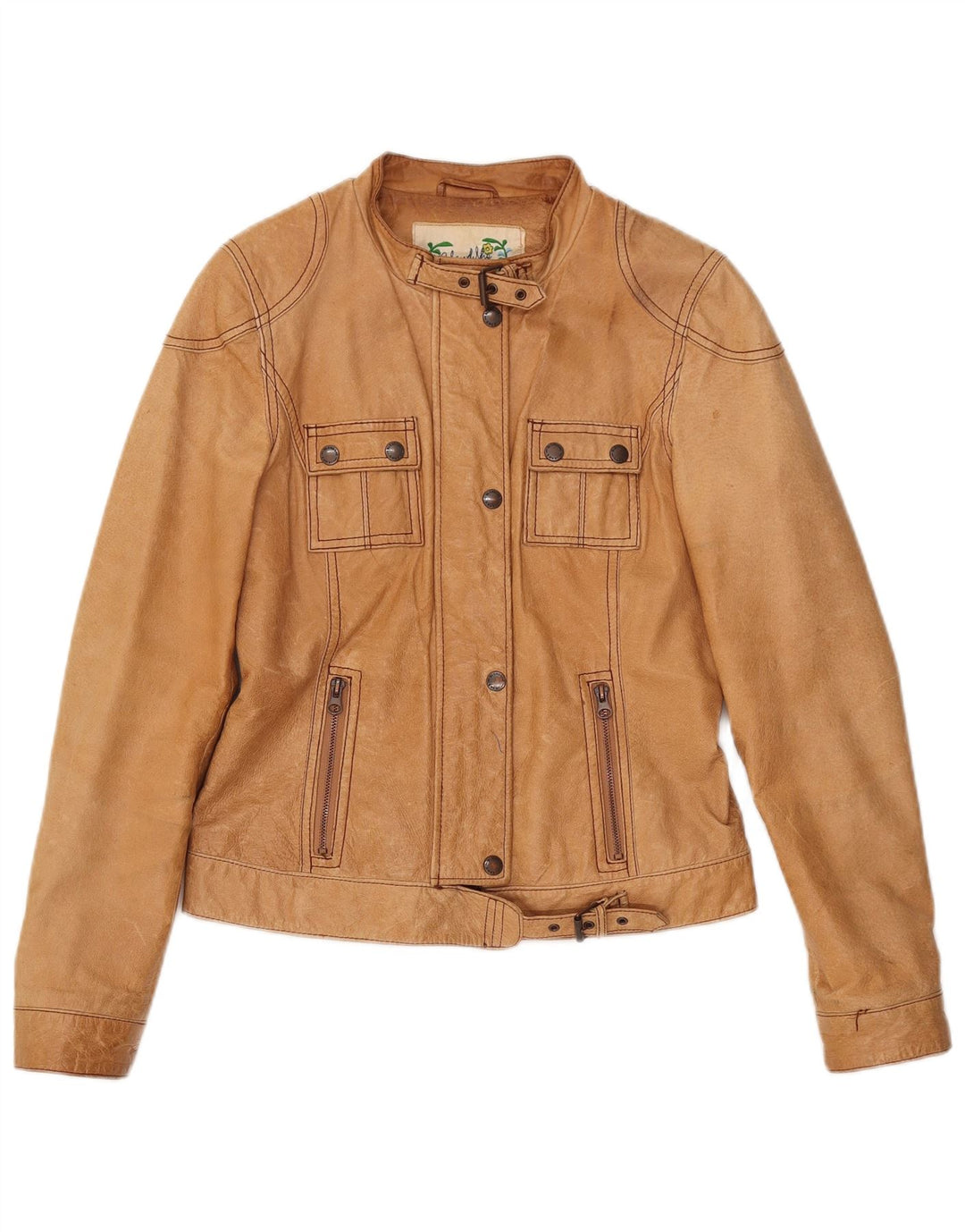 Vintage mujer chaqueta de cuero Reino Unido 12 cuero beige medio