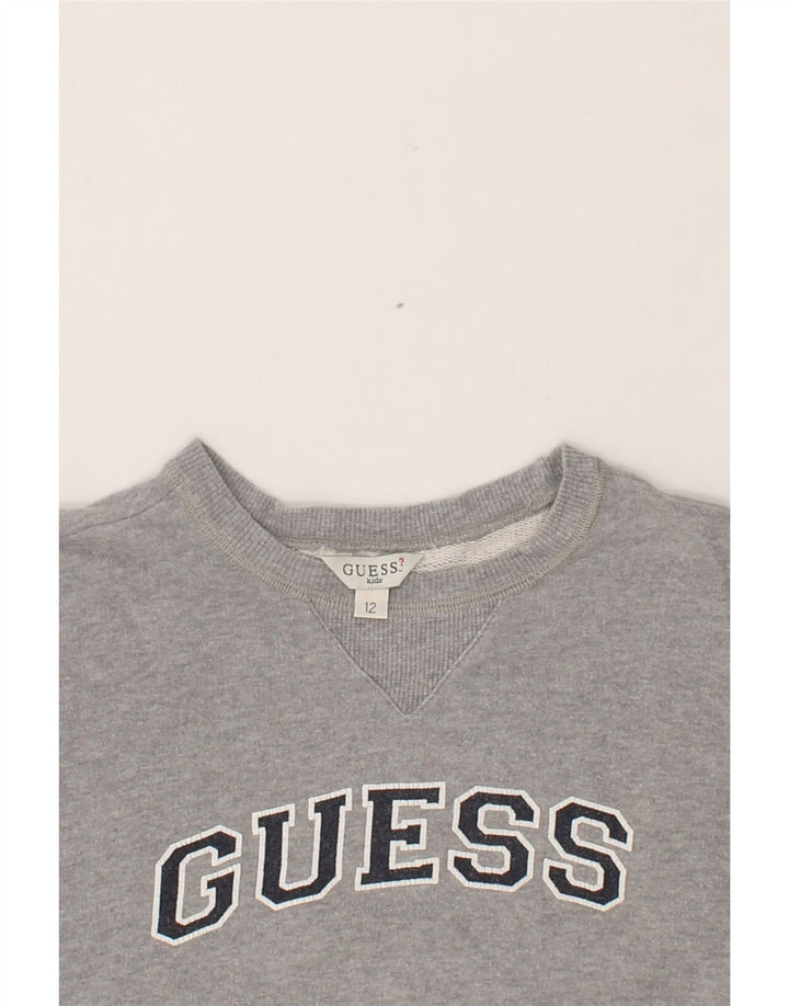 GUESS Girls Graphic Sweatshirt Jumper 11-12 Years Grey Vintage Guess and Second-Hand Guess from Messina Hembry 