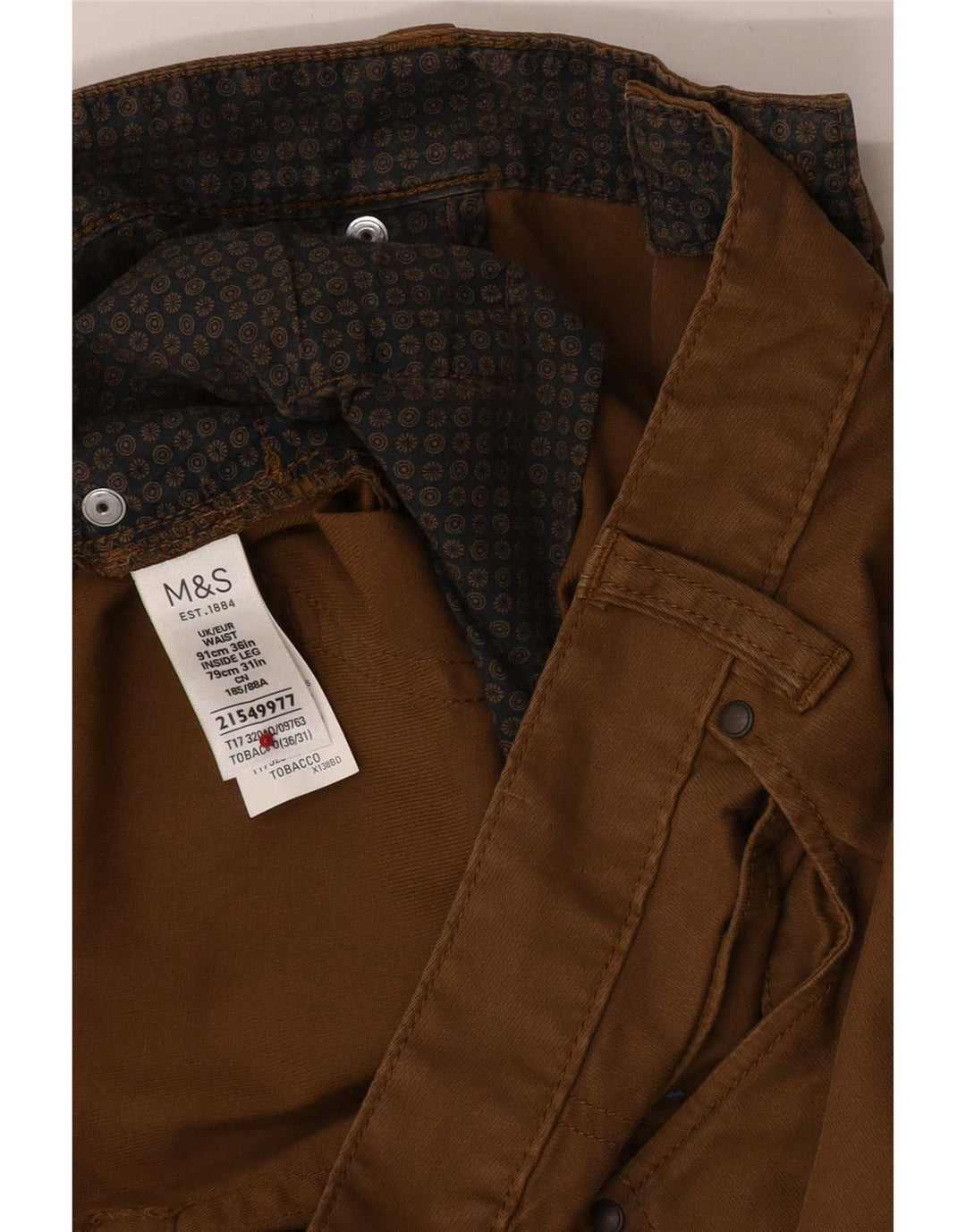 Marks & Spencer Pantalones informales regulares para hombre W36 L31 Algodón marrón