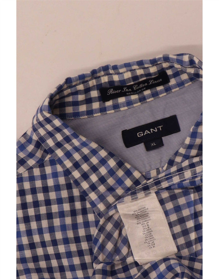 Gant Camisa Regular Fit De Manga Corta Para Hombre XL Algodón A Cuadros Azul Azul