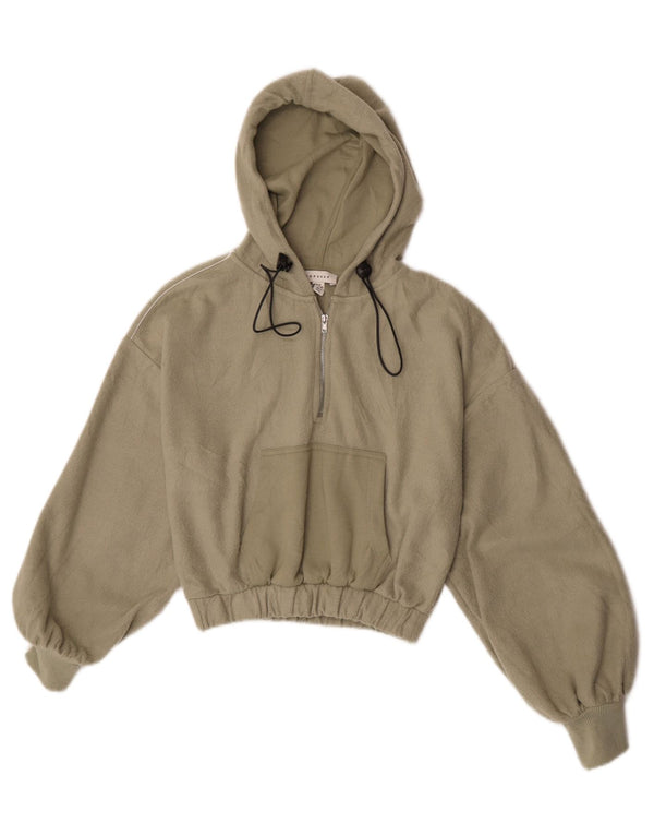 Topshop Jersey de forro polar con capucha y cuello con cremallera para mujer UK 6 XS Caqui Poliéster