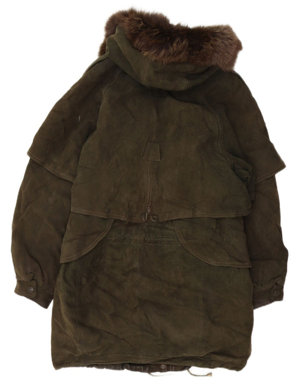 Lavorazione Artigianale Abrigo con capucha para mujer UK 44 Cuero caqui mediano