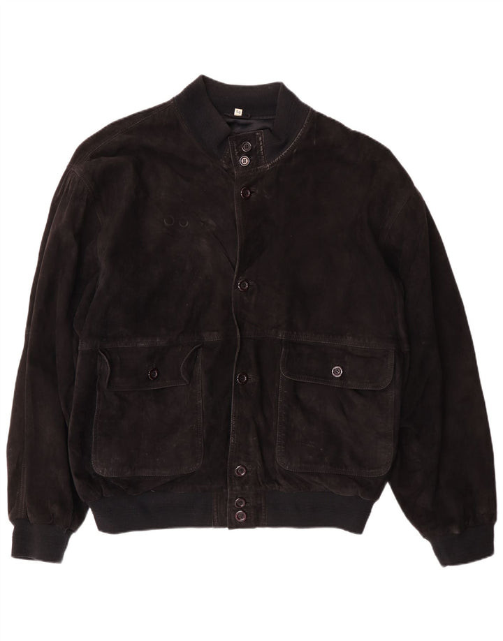 VINTAGE Chaqueta bomber de ante para hombre IT 56 3XL Cuero negro