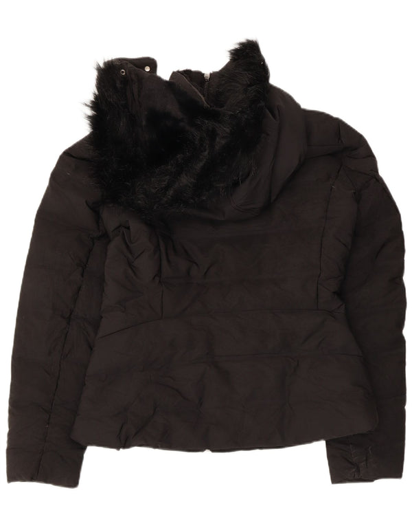 Zara Mujer Chaqueta Acolchada Con Capucha UK 10 Small Poliéster Negro
