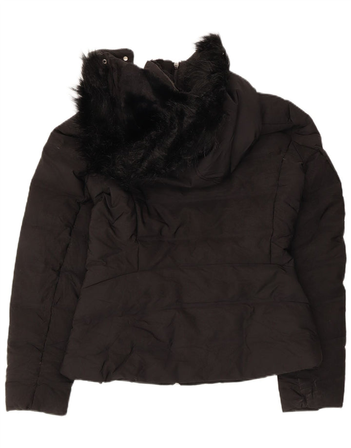 Zara Mujer Chaqueta Acolchada Con Capucha UK 10 Small Poliéster Negro