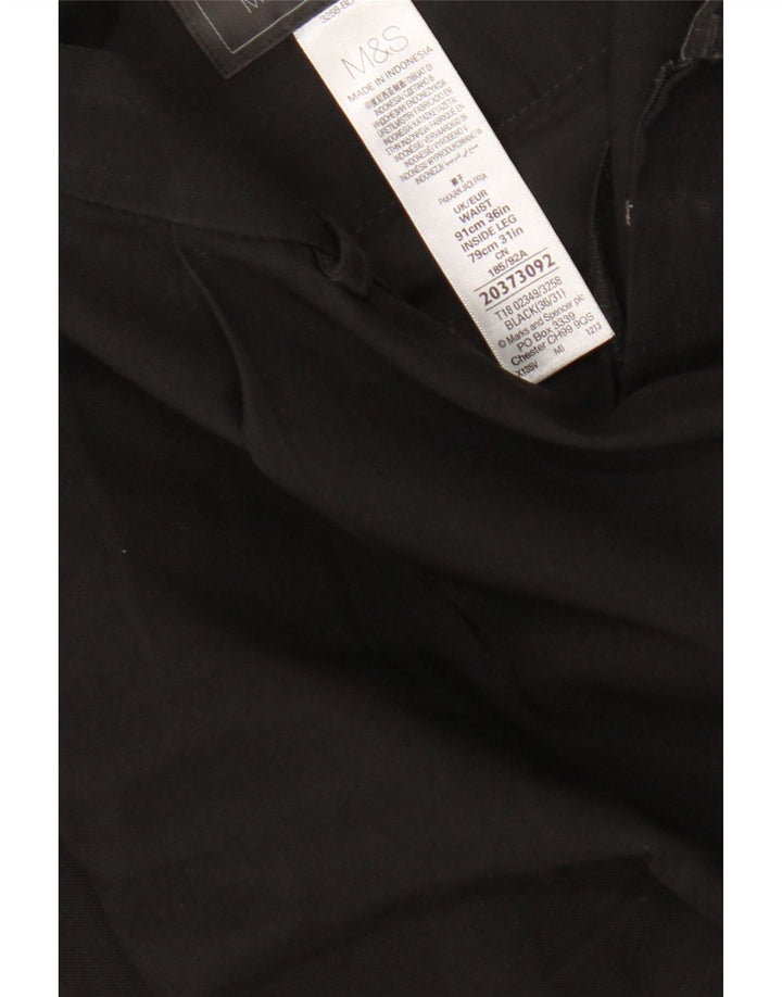 Marks & Spencer Pantalón de traje con pinzas para hombre W36 L31 Poliéster negro