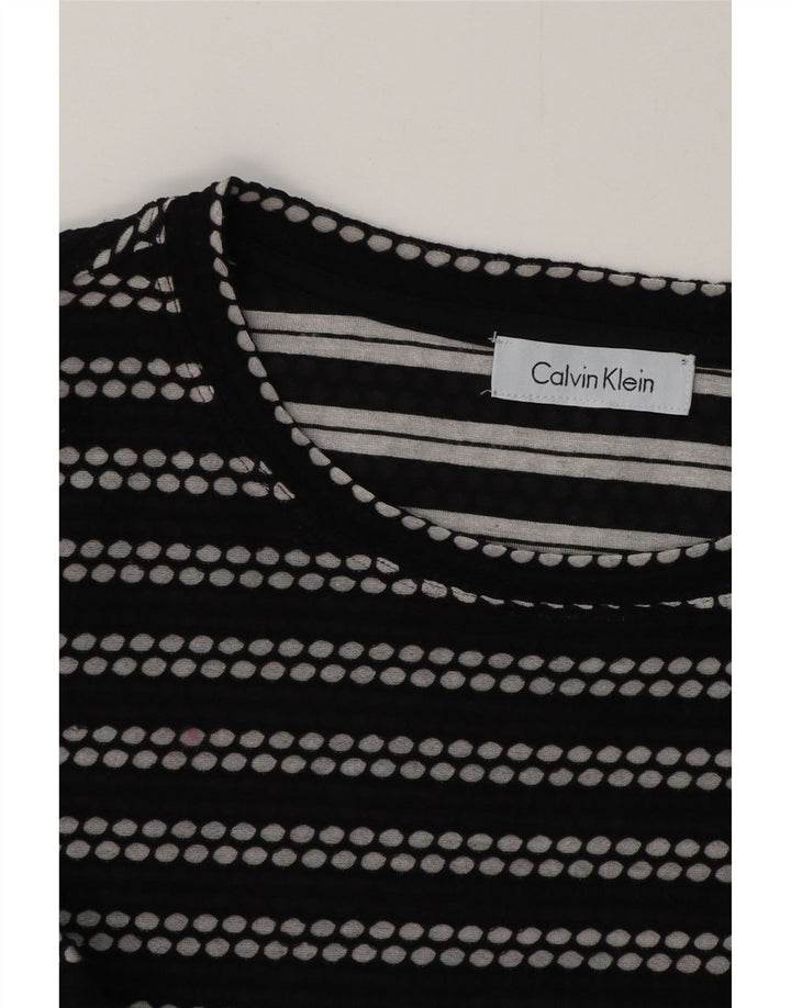 CALVIN KLEIN Top de mujer de manga larga UK 12 Medium Black Stripes