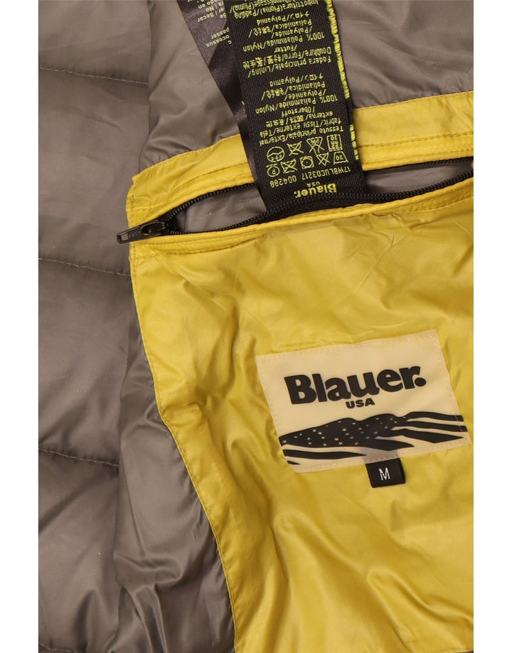 Blauer Chaqueta acolchada con capucha para hombre UK 38 Poliamida amarilla mediana