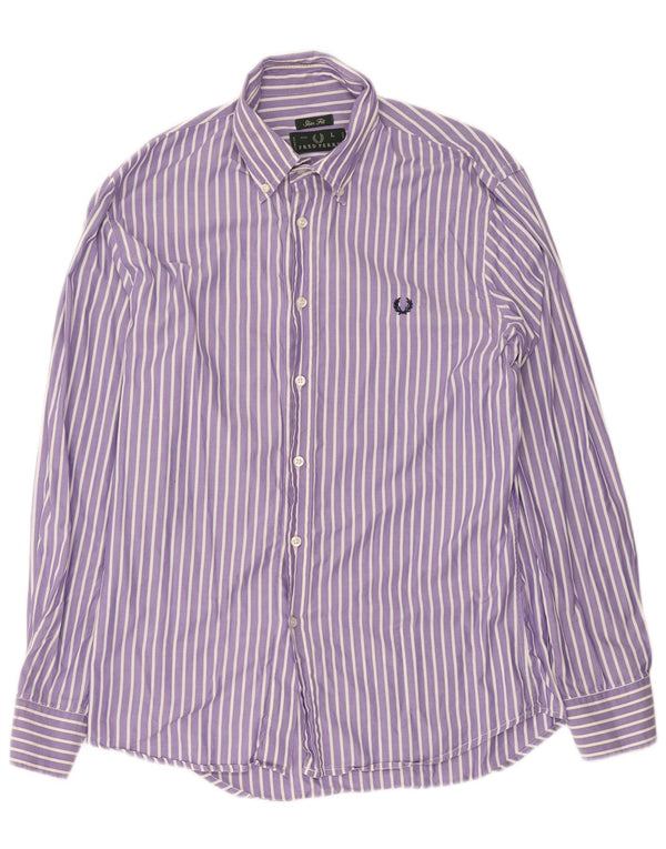 Camisa Fred Perry Slim Fit De Algodón A Rayas Púrpura Grande Para Hombre