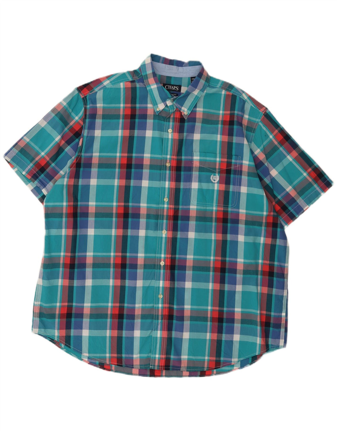 Chaps Camisa grande de manga corta para hombre 2XL Algodón a cuadros azul