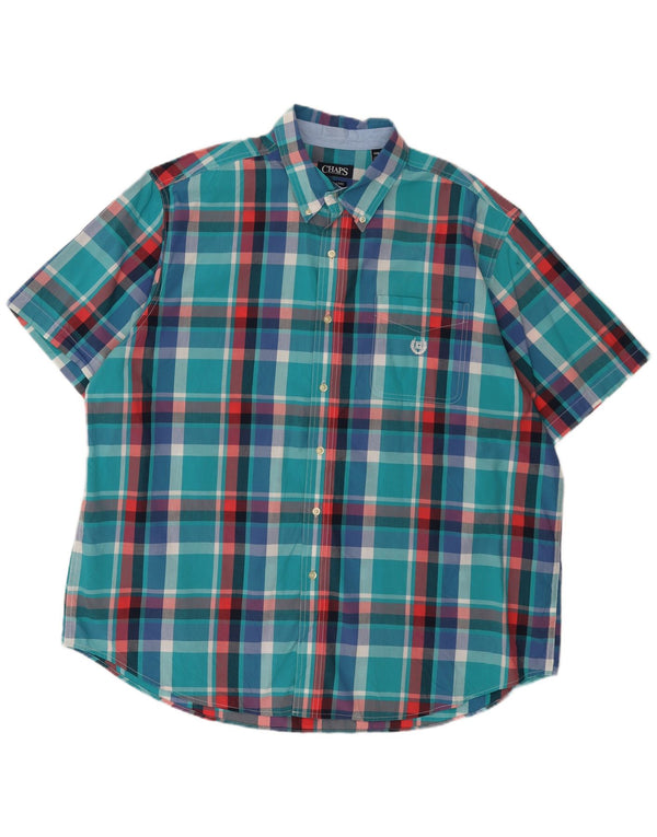 Chaps Camisa grande de manga corta para hombre 2XL Algodón a cuadros azul