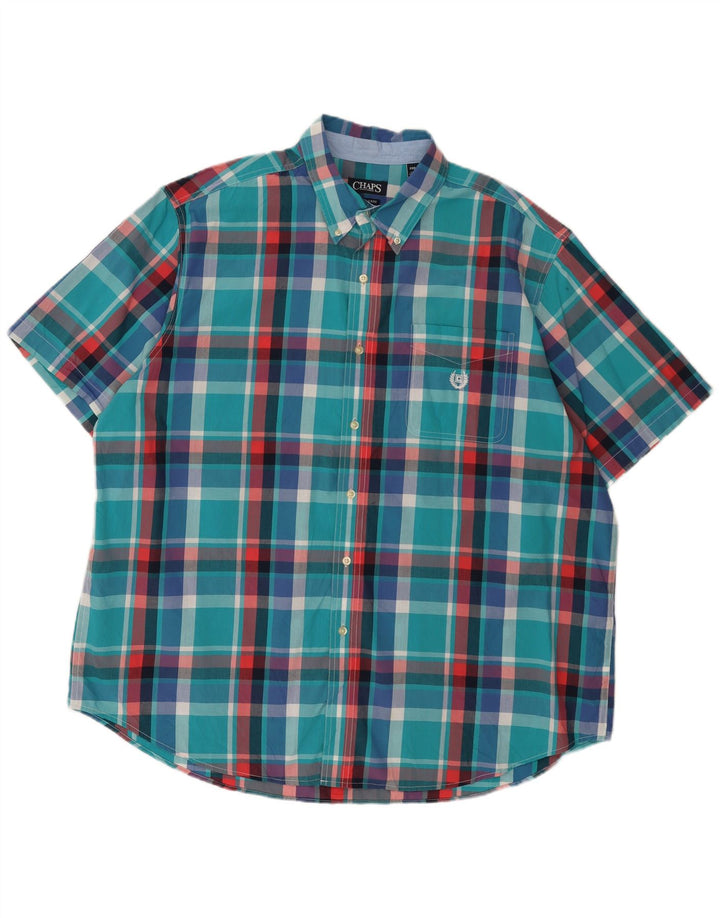 Chaps Camisa grande de manga corta para hombre 2XL Algodón a cuadros azul