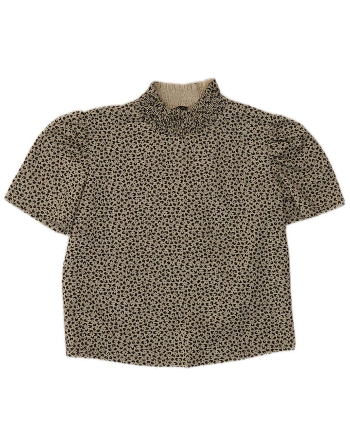 Zara Mujer Crop Blusa Top UK 40 Grande Gris Estampado Animal Poliéster