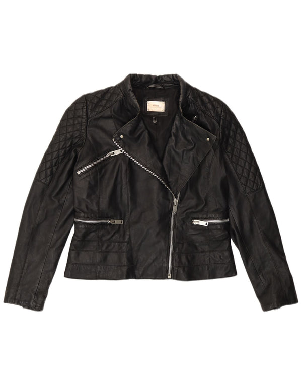Mango Chaqueta motera de cuero para mujer UK 46 Large Black Leather