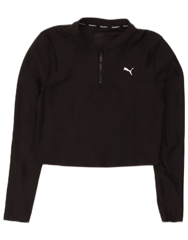 Puma Mujer Crop Zip Neck Jersey Chándal Top UK 12 Medium Negro