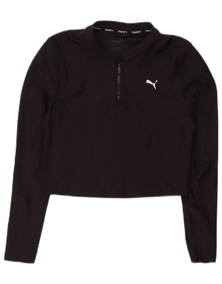 Puma Mujer Crop Zip Neck Jersey Chándal Top UK 12 Medium Negro