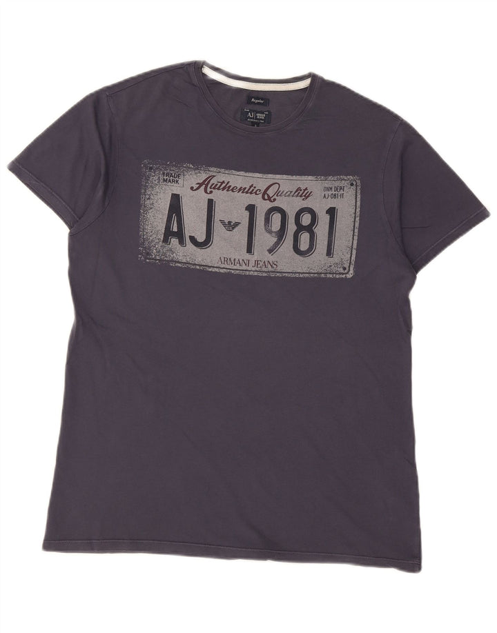 ARMANI JEANS Camiseta estampada regular para hombre Top pequeño de algodón azul marino
