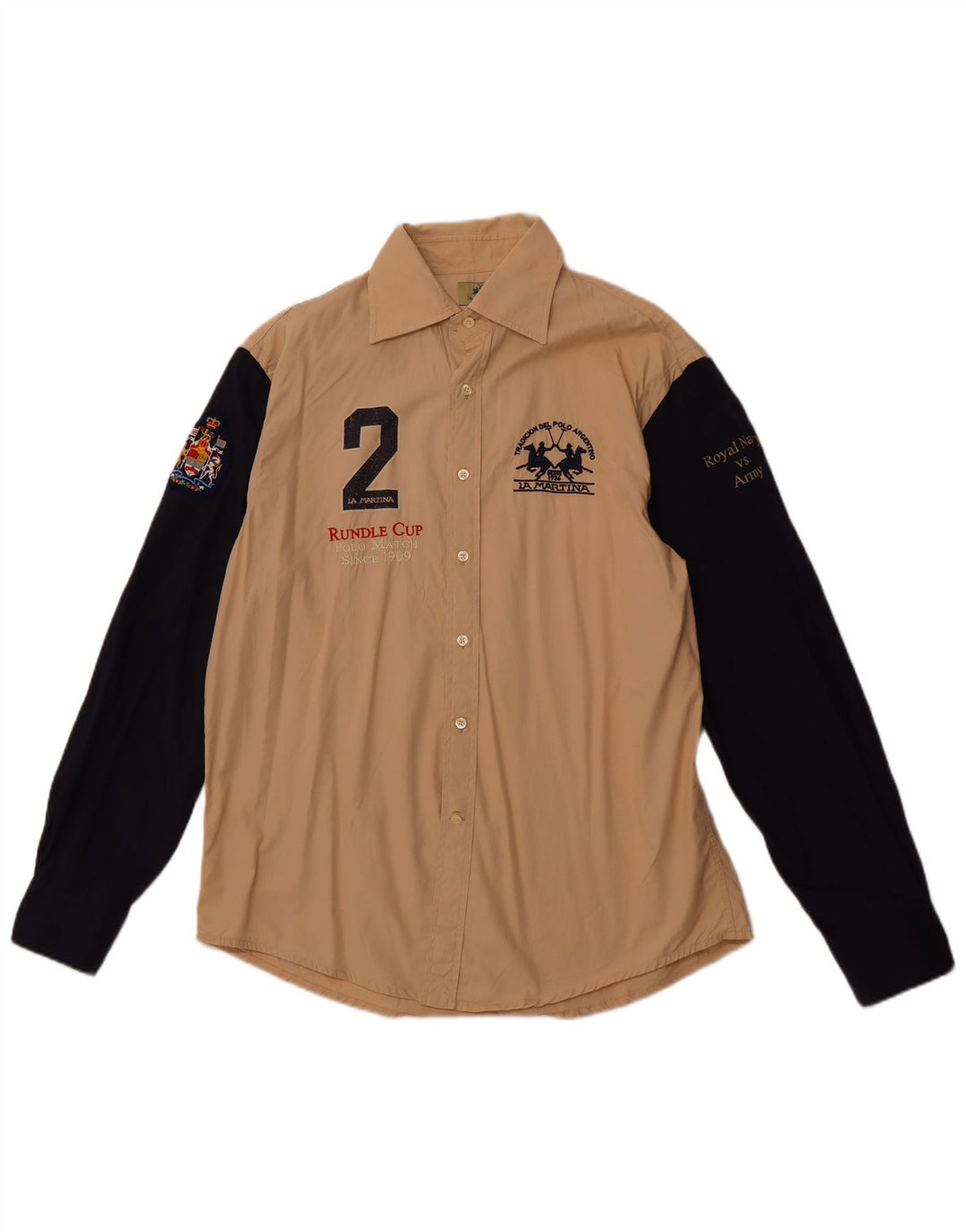 LA MARTINA Camisa estampada azul marino XL para hombre Algodón color block beige