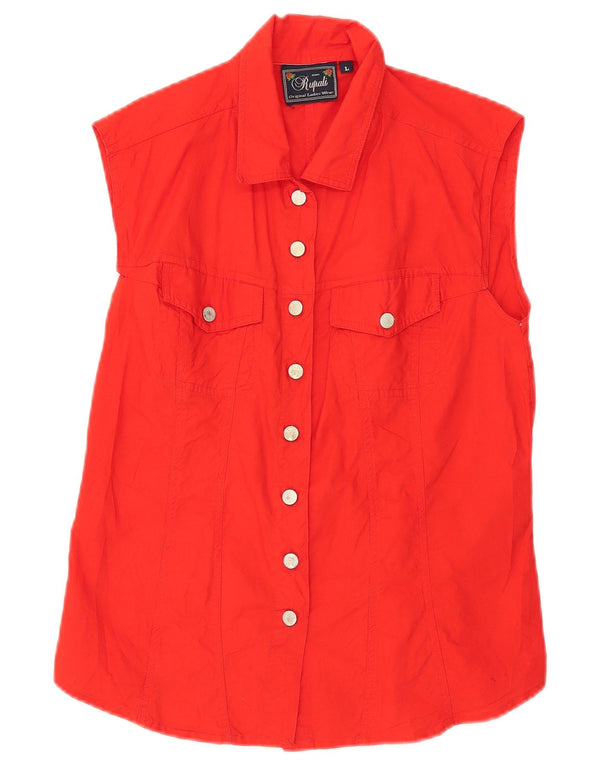 Vintage mujer camisa sin mangas blusa Reino Unido 14 algodón rojo grande