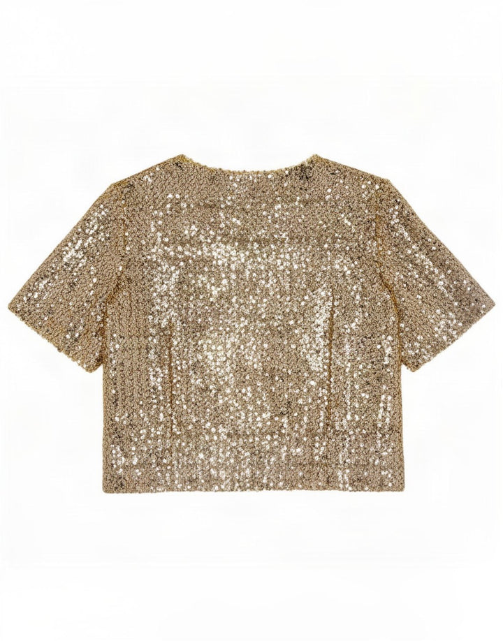 Vintage mujer lentejuelas blusa Top Reino Unido 12 oro medio
