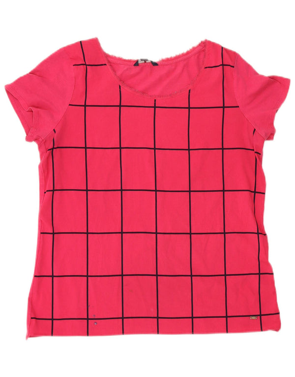 Tommy Hilfiger Camiseta gráfica para mujer Top UK 40 Grande Rosa Geométrico