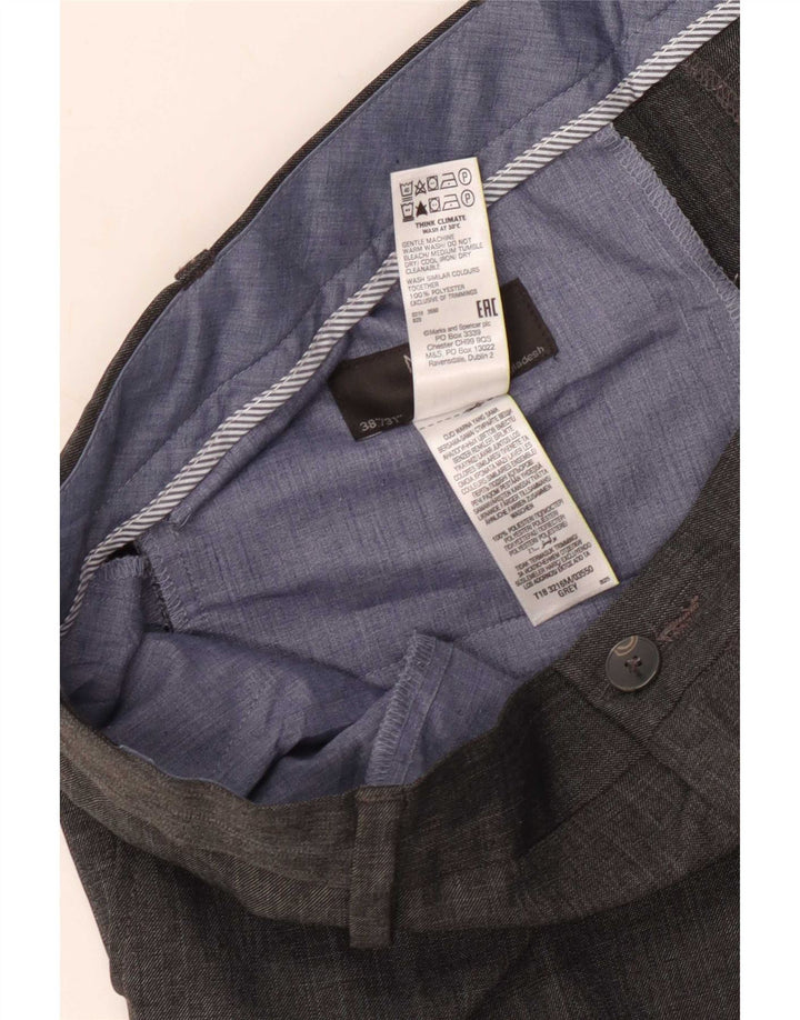 Marks & Spencer Pantalón de traje regular recto para hombre W38 L31 Poliéster gris