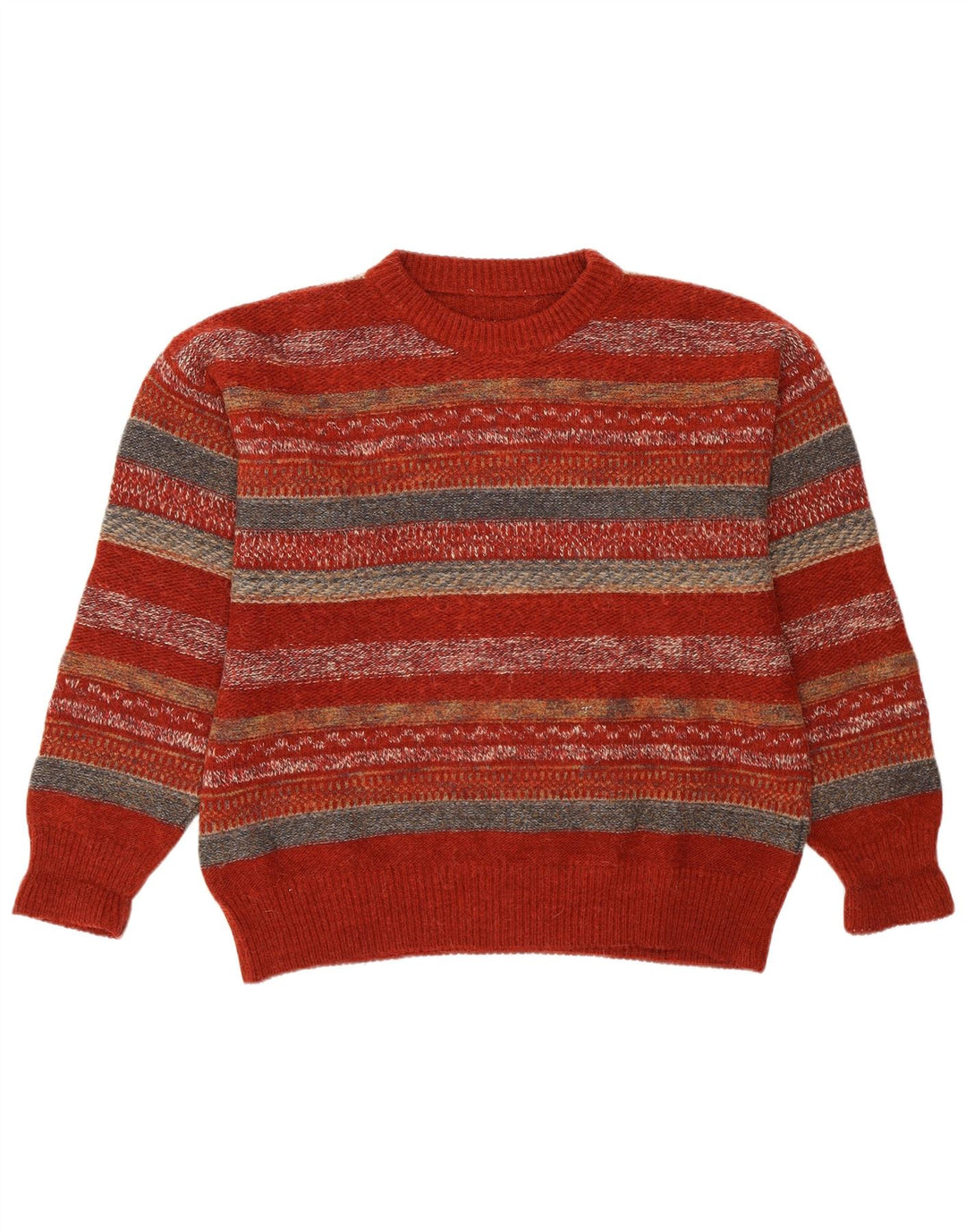 Vintage hombres cuello redondo jersey suéter medio rojo rayas