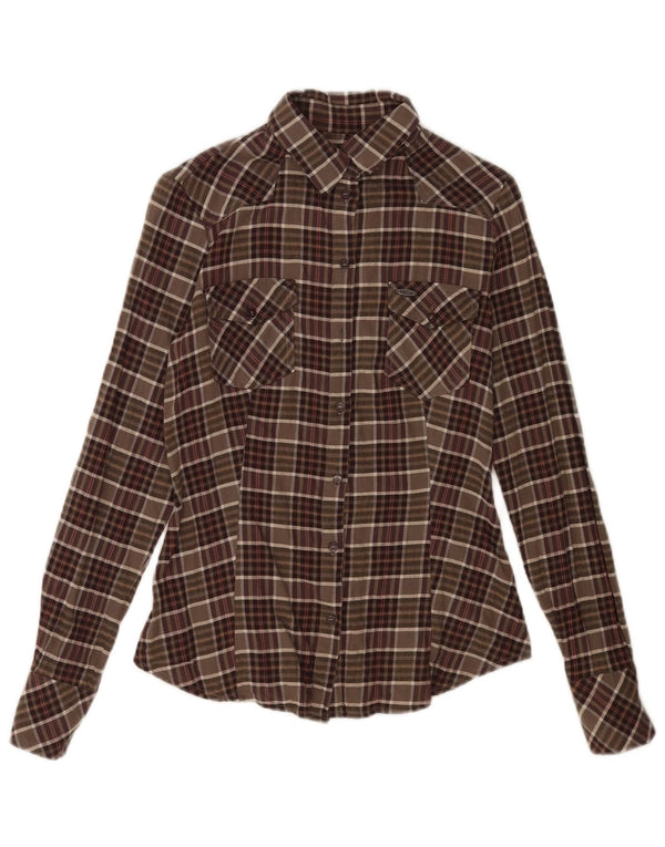 Camisa de franela para mujer Best Company UK 10 Small Brown Check Cotton