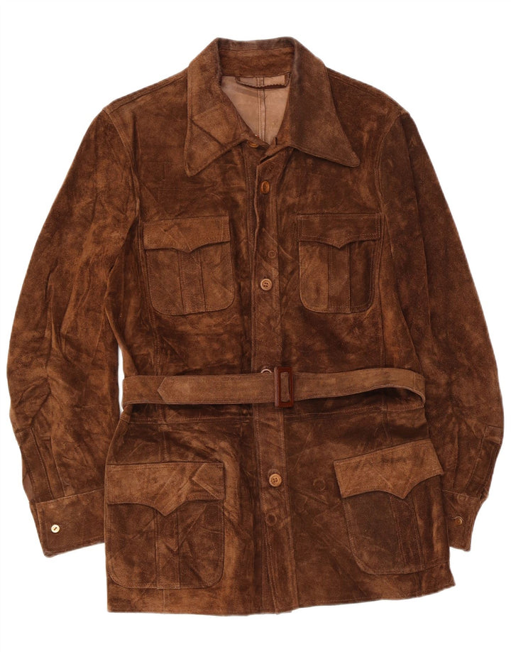 Vintage hombres ante chaqueta Reino Unido 36 pequeño marrón