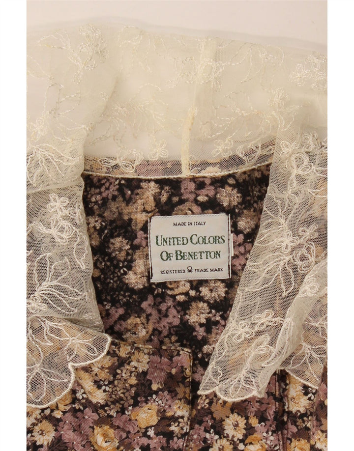 BENETTON Blusa camisera para mujer UK 42 Marrón medio Floral