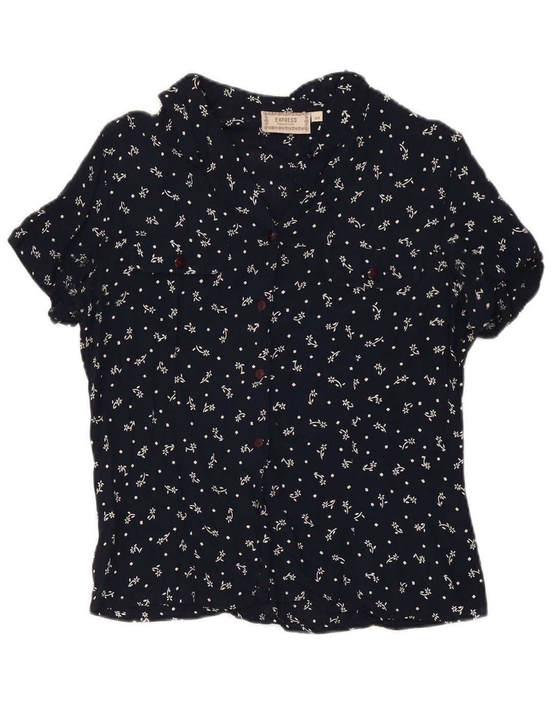 Express Blusa Camisera De Manga Corta Para Mujer IT 44 Medium Azul Marino Floral