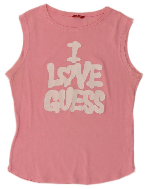 Guess Top sin mangas gráfico para mujer UK 40 Grande Algodón rosa