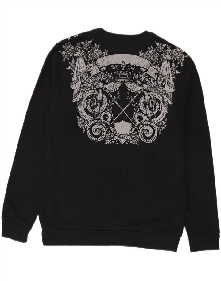 Zara Hombre Sudadera Gráfica Jumper Large Algodón Negro